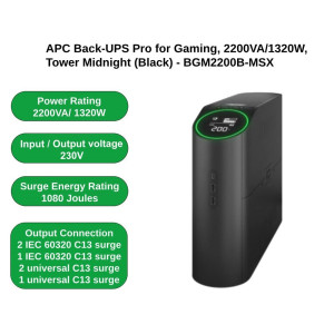 APC Back-UPS Pro 2200VA for Gaming, 230V, Pure Sinewave, LCD, Black, Univ BGM2200B