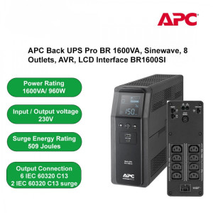 APC Back UPS Pro BR 1600VA Sinewave8 Outlets AVR LCD BR1600SI