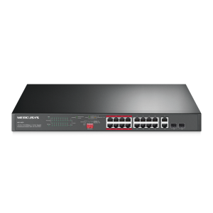 Mercusys Network 100Mbps PoE Switch MS118CP 16-Port 10/100Mbps + 2-Port Gigabit Rackmount Switch with 16-Port PoE+